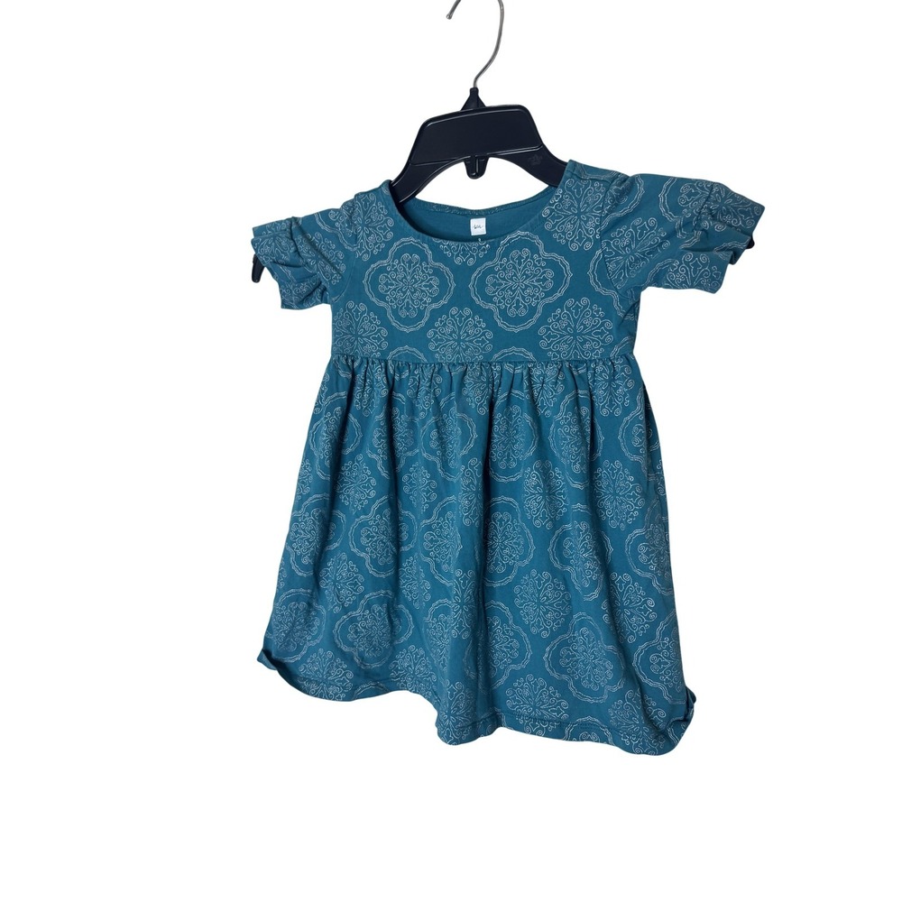 Tea Collection Dress Girls 3T Blue Geometric Short Sleeve Cotton Fit & Flare